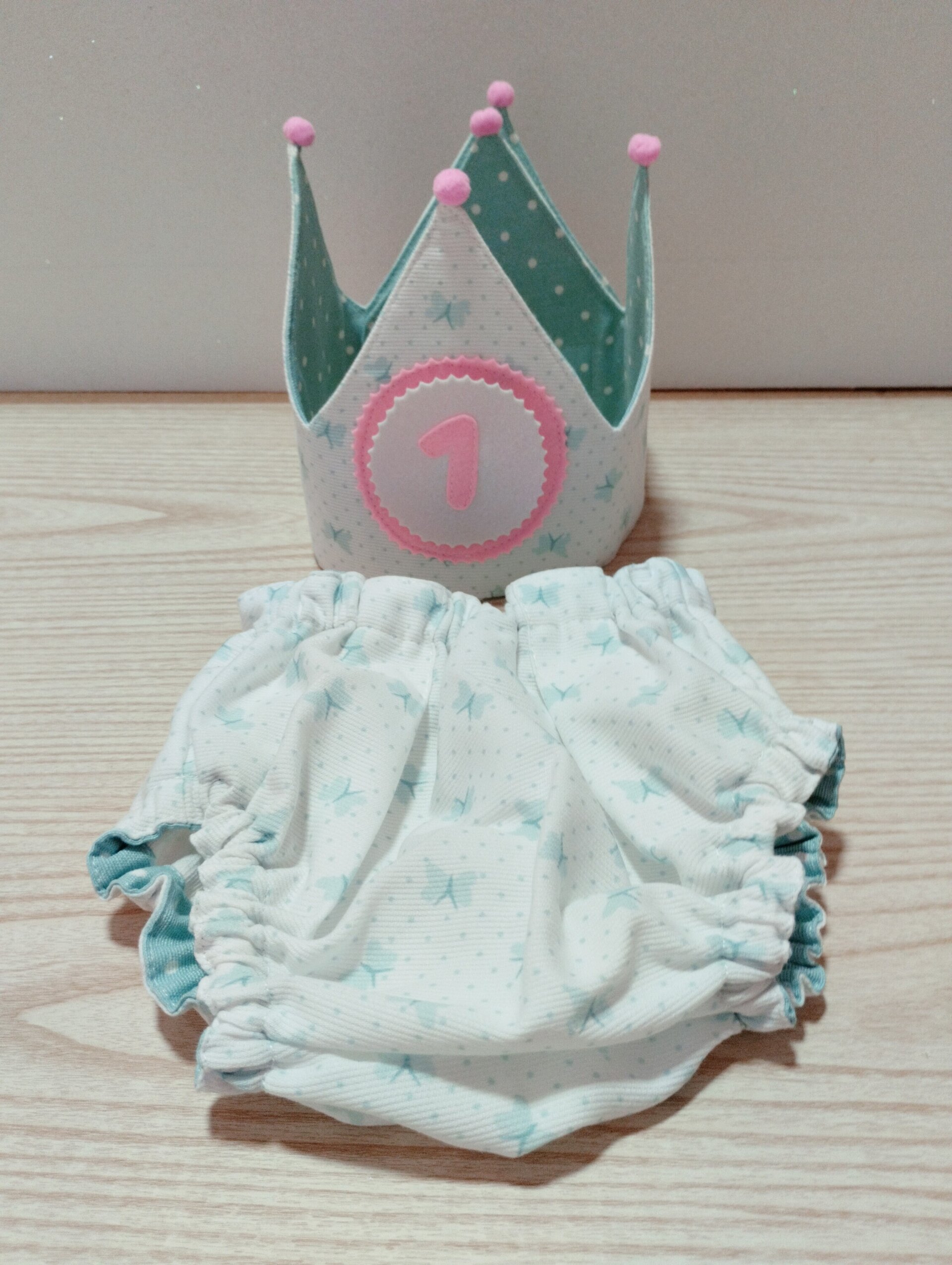 Corona reversible mod.Londres colec.Lunares y Mariposas verde agua - 6